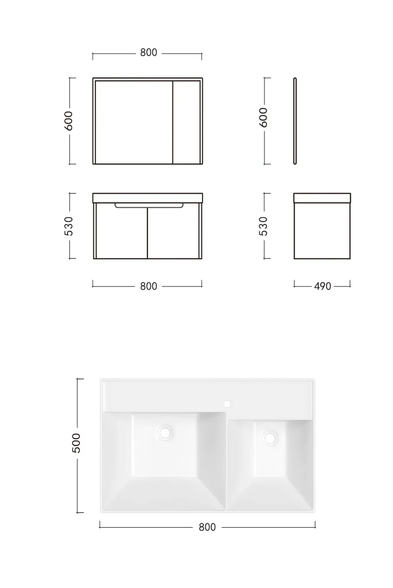 Комплект мебели для ванной комнаты MAIELLA 80 тумба с двойной раковиной и зеркальный шкаф