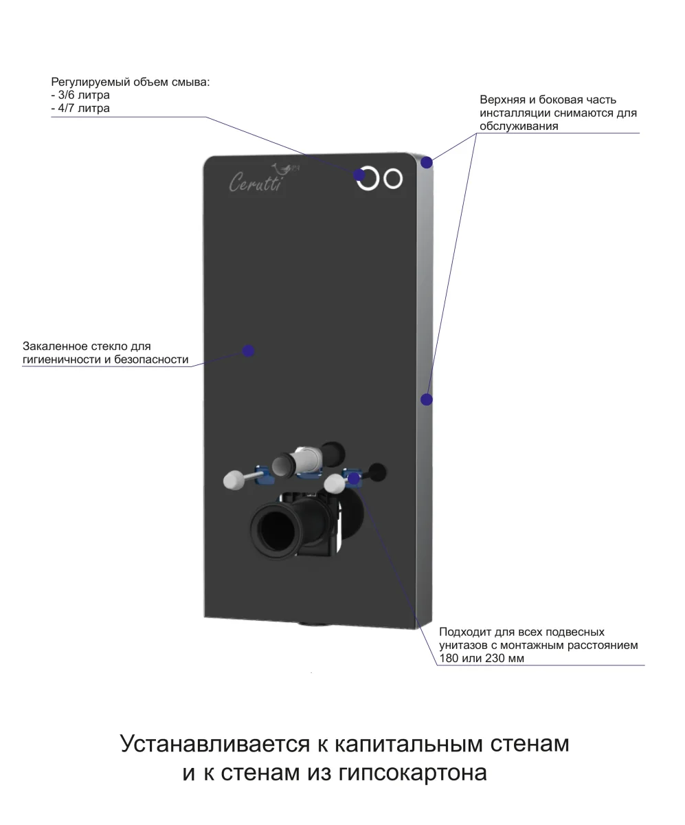 Модуль - инсталляция приставная Ceruttispa G111B черное стекло