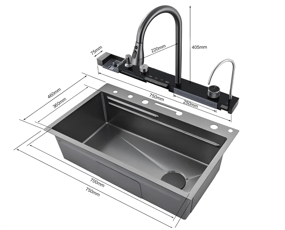 Многофункциональная кухонная мойка CeruttiSpa GLORIA Nano GOLD (золото) из нержавеющей стали, золотого цвета (750х460х230)