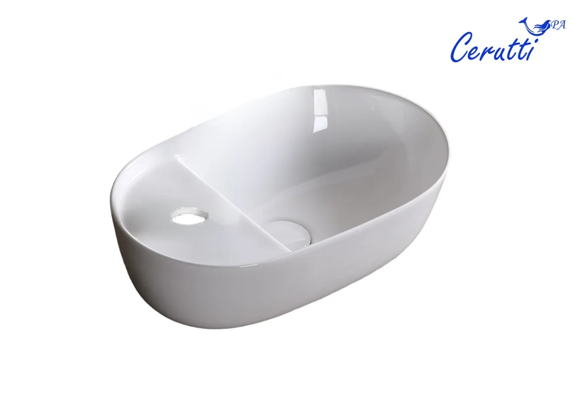 Раковина накладная Ceruttispa CR0050 овальная, белая, с отверстием под сеситель, 42х27х13,5 см