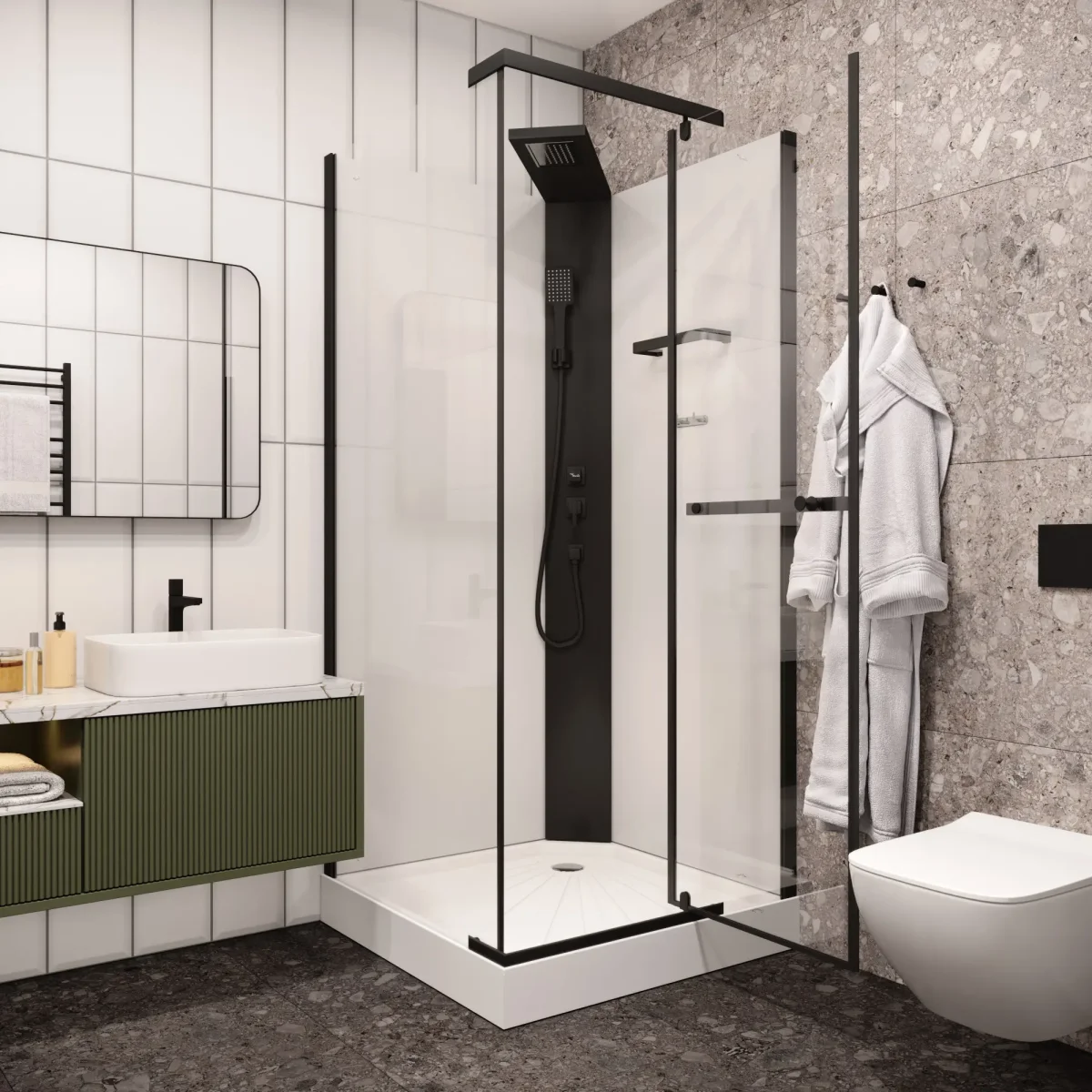 Душевая кабина CeruttiSPA Mimi 90b тропический душ, угловая, черный профиль