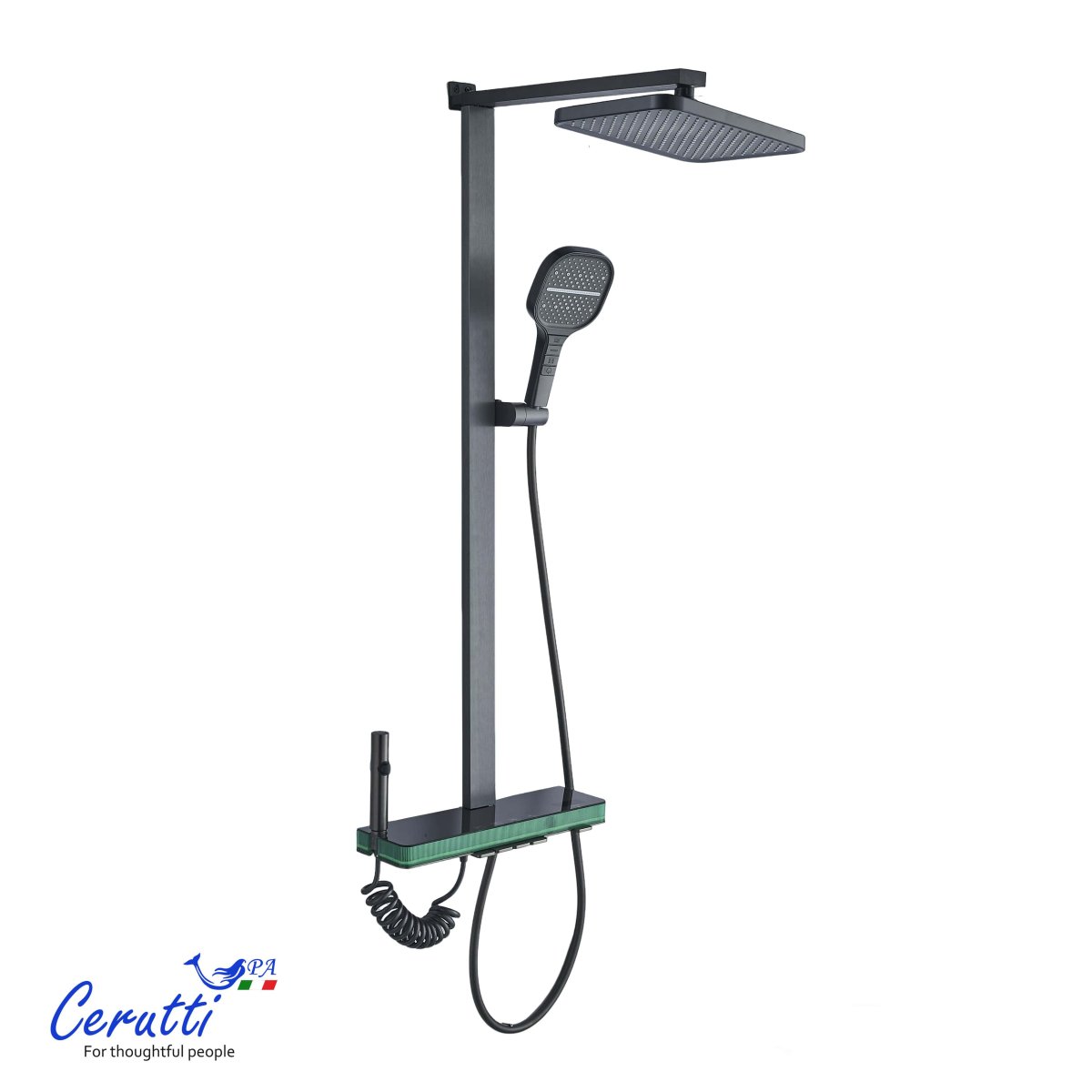 Душевая стойка Ceruttispa MAURO с кнопочным смесителем, верхний и ручной, гигиенический душ, цвет графит, 11362