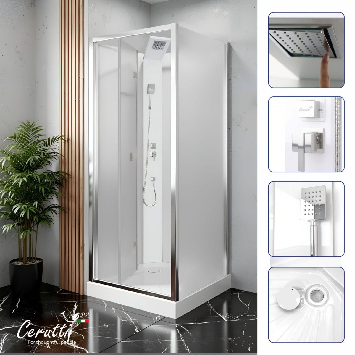 Душевая кабина Ceruttispa BELLA 90F (90x90x215-225) тропический душ, угловая, без крыши