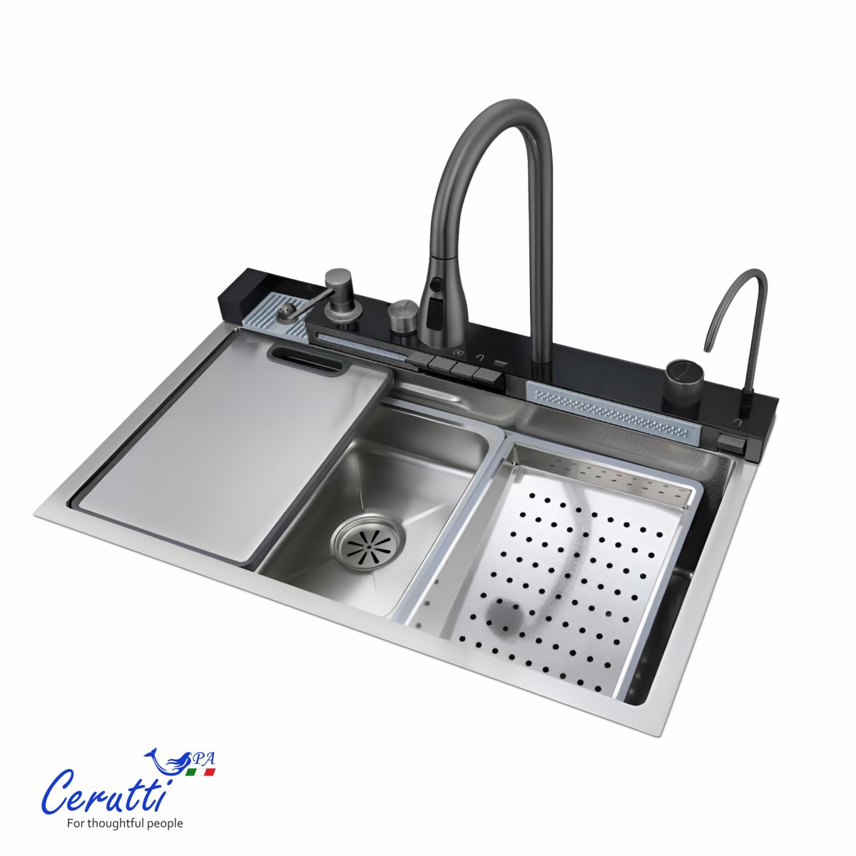 Многофункциональная кухонная мойка Ceruttispa GLORIA Nano Embos (матовый хром) из нержавеющей стали (750х460х230), 11888