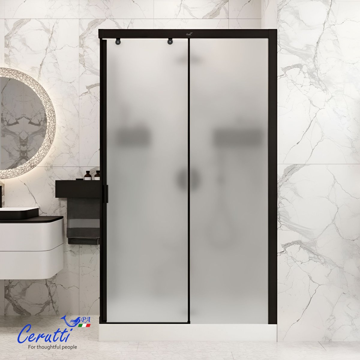 Душевое ограждение Cerutti SPA MARBELLA 120BF R, 80х120 см, в правый угол, матовое стекло, черный профиль, без поддона