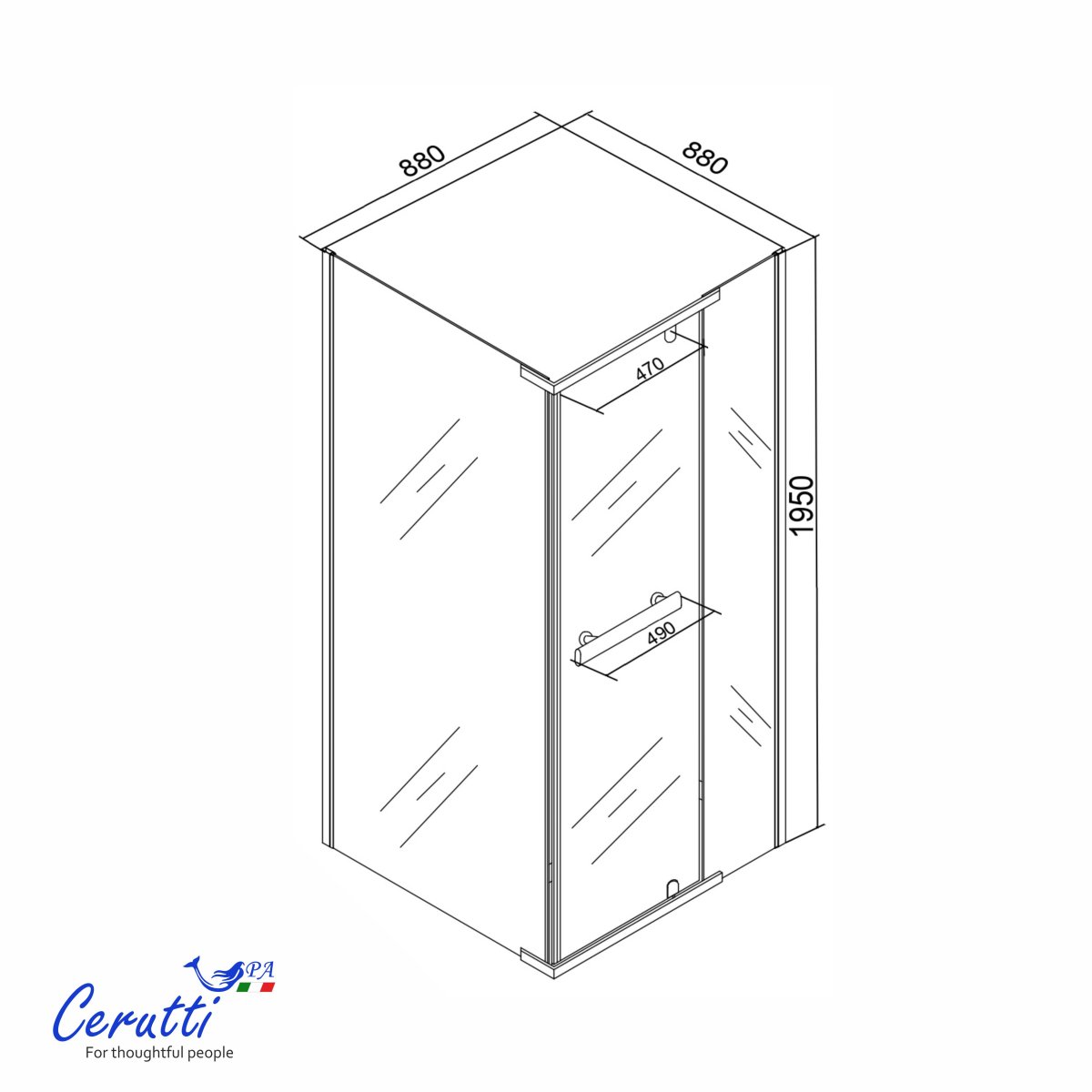 Душевое ограждение Cerutti SPA Ceruttispa MIMI ZQ91BF (90x90x195), без поддона, матовое стекло 6 мм