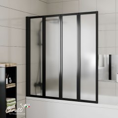Шторка для ванны CeruttiSPA Bouna-BF, четырехсекционная, матовое стекло, черный профиль, 130х140 см