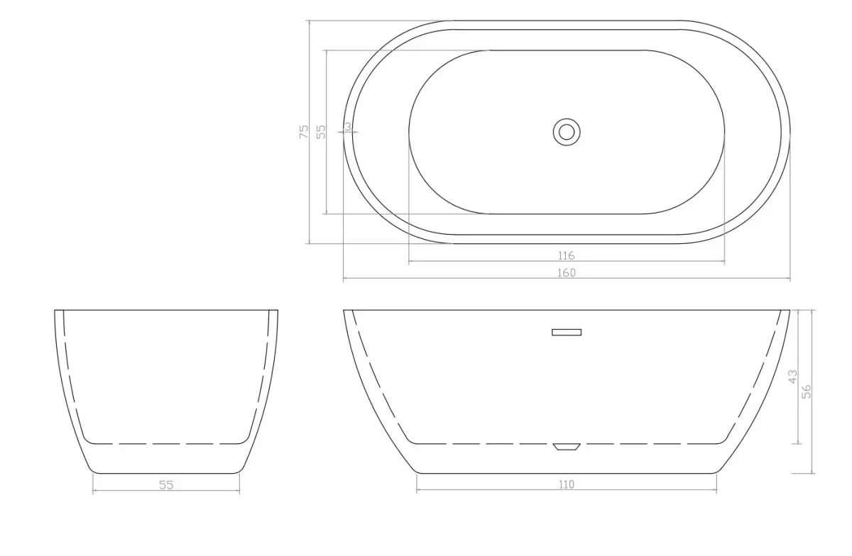Отдельностоящая акриловая ванна Cerutti Spa dISEO 160 без гидромассажа