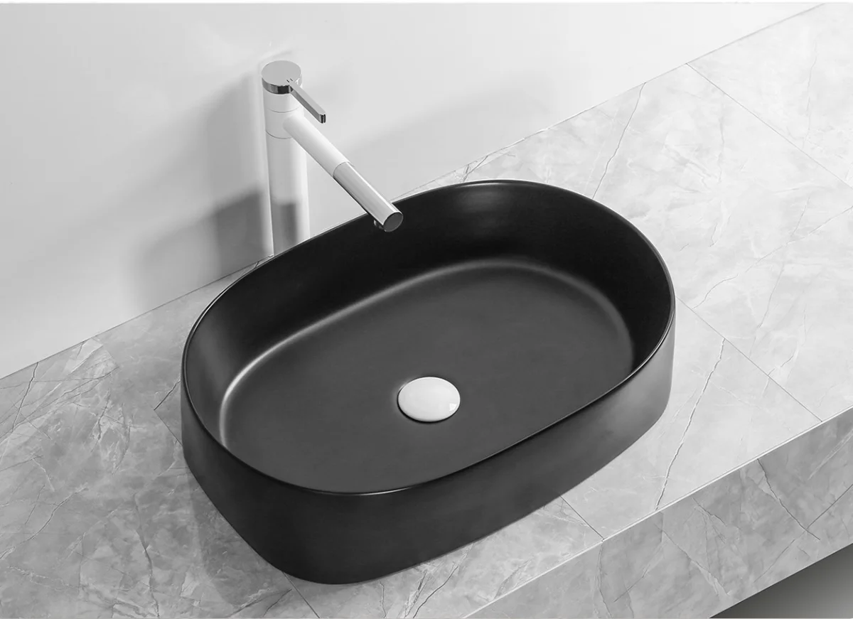 Раковина накладная Ceruttispa CR2691 черная матовая, овальная, 56х39х14