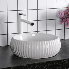 Раковина накладная Ceruttispa CR0007 круглая ребристая, белая, 40,5х40,5х13 см