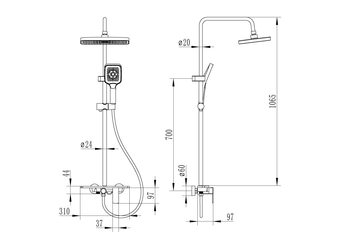 Душевая стойка Ceruttispa ARRIGO цвет графит, 11358