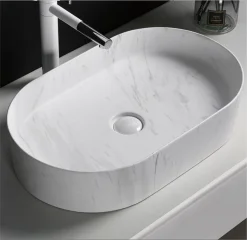 Раковина накладная Ceruttispa CR0055B MMW1 мрамор белый матовый, овальная, 50х35х12 см