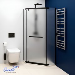 Душевое ограждение Ceruttispa CHIKA ZP101BF, 100x100 см, черный профиль, матовое стекло, без поддона, 12017