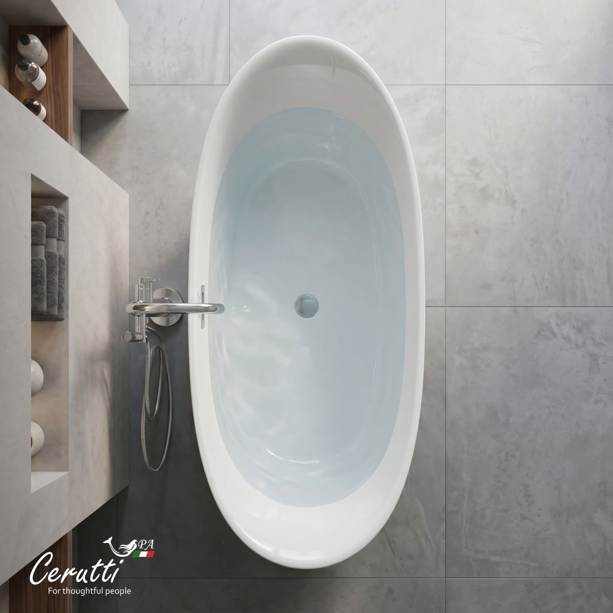Отдельностоящая акриловая ванна Cerutti Spa НЕМИ (NEMI) PRO170II со сливом-переливом