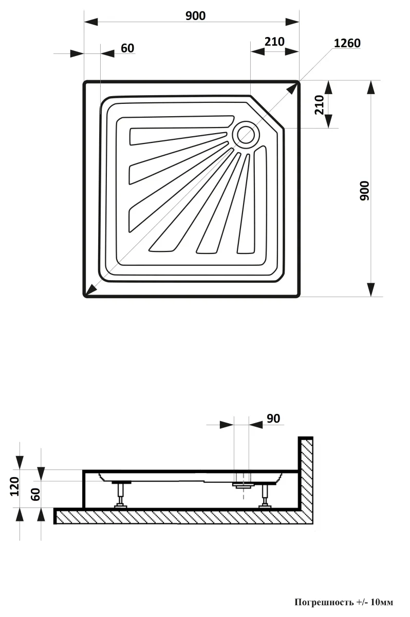 Душевой поддон квадратный CeruttiSPA Q91 белый 90х90х15 см