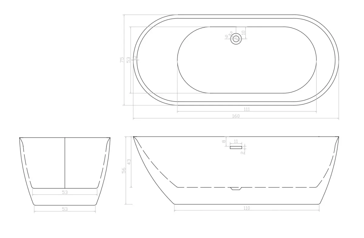 Отдельностоящая акриловая ванна Cerutti Spa COMO 160 без гидромассажа
