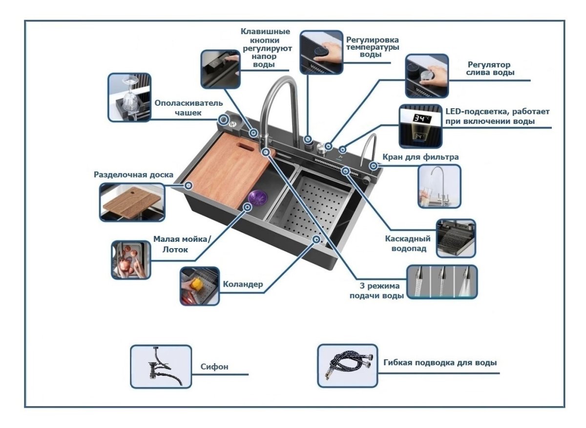 Многофункциональная кухонная мойка CeruttiSpa GLORIA Nano GOLD (золото) из нержавеющей стали, золотого цвета (750х460х230)