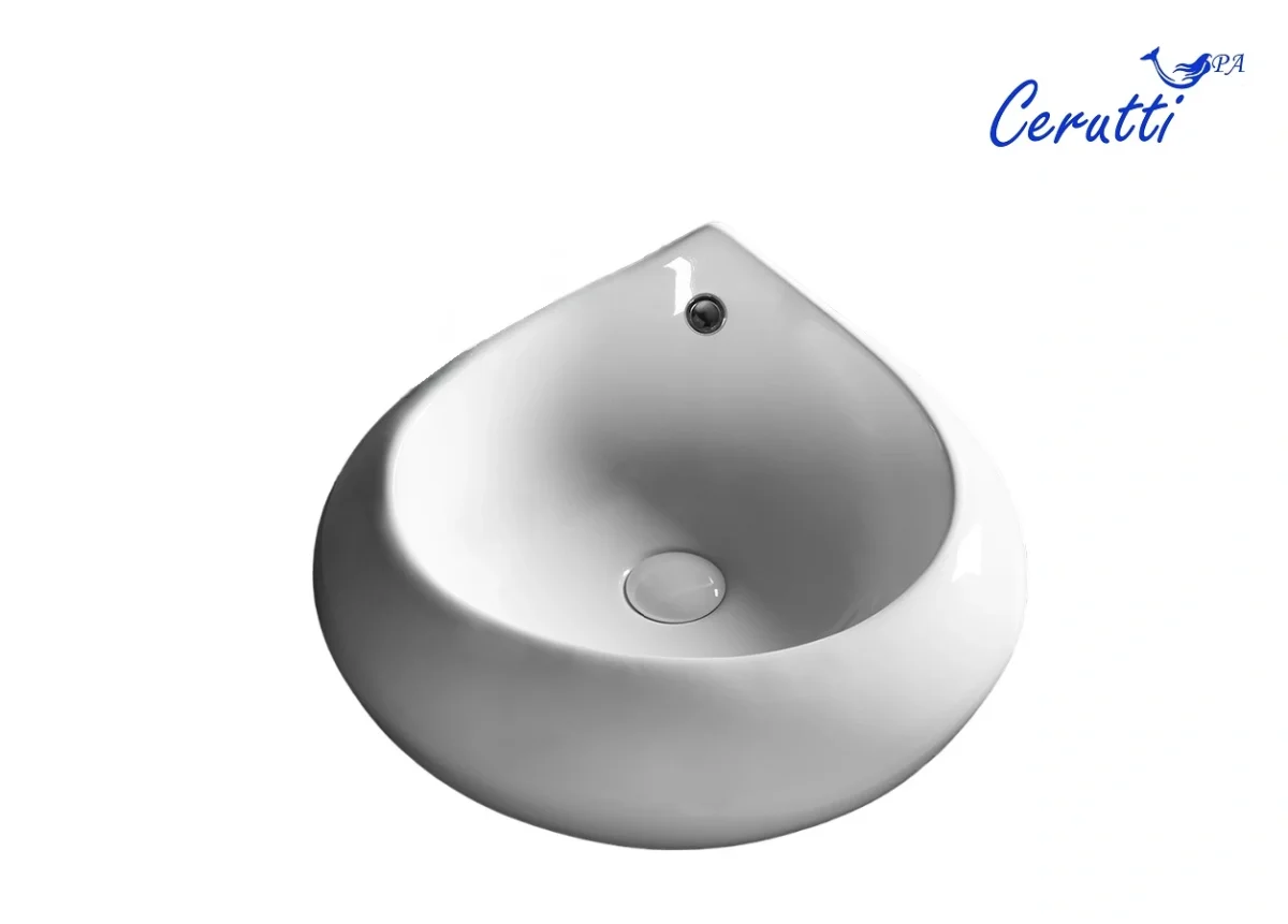Раковина накладная Ceruttispa CR045E в форме капли, белая, с переливом, 47.5х47х15 см