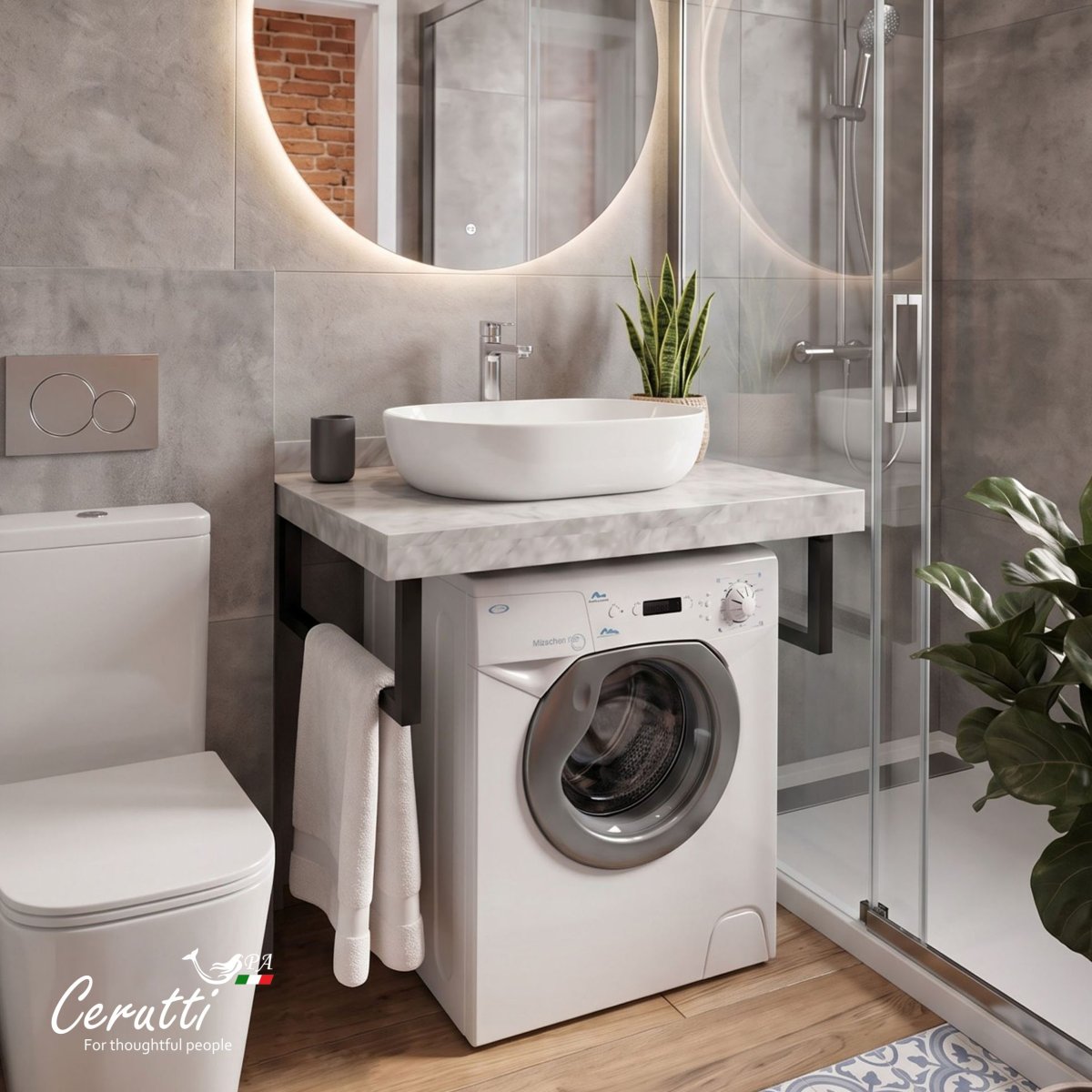 Столешница Ceruttispa Ceruttispa МИМИ (MiMi) 90GM цвет серый мрамор с черными полотенцедержателями