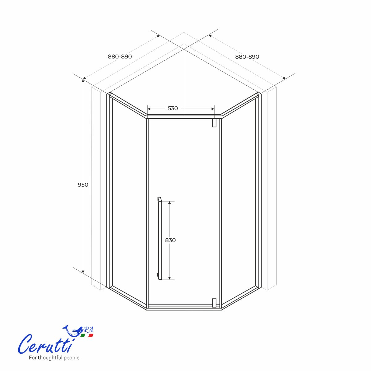 Душевое ограждение Cerutti SPA C3AF R, 90x90 см, без поддона, матовое стекло 5 мм