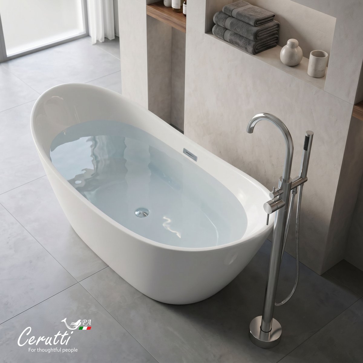 Отдельностоящая акриловая ванна Cerutti Spa НЕМИ (NEMI) PRO170II со сливом-переливом