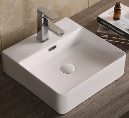 Раковина накладная Ceruttispa CR7602B квадратная с отверстием для смесителя, 42х42, 12,5 см