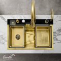 Многофункциональная кухонная мойка CeruttiSpa GLORIA Nano GOLD (золото) из нержавеющей стали, золотого цвета (750х460х230)