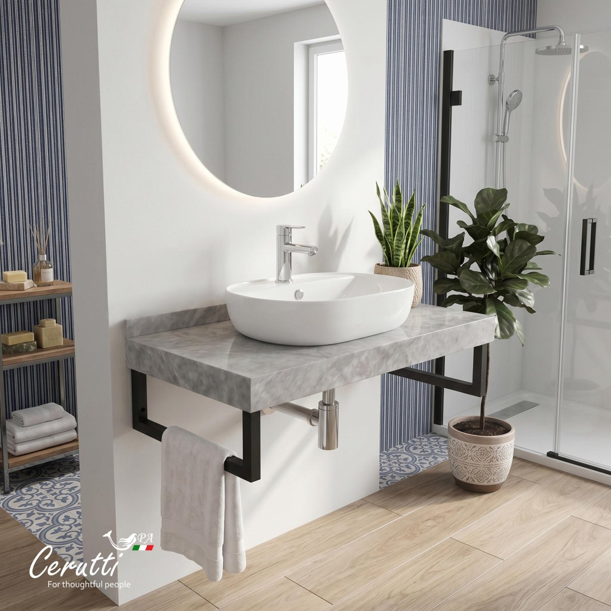 Столешница Ceruttispa МИМИ (MiMi) 80GM цвет серый мрамор с черными полотенцедержателями