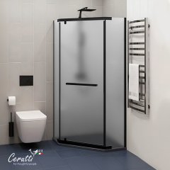 Душевое ограждение Ceruttispa CHIKA ZP91BF, 90x90 см, черный профиль, матовое стекло, без поддона, 12041