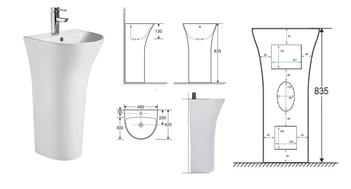 Раковина напольная Ceruttispa Simona белая, литая с пьедесталом 44х42х83.5 см