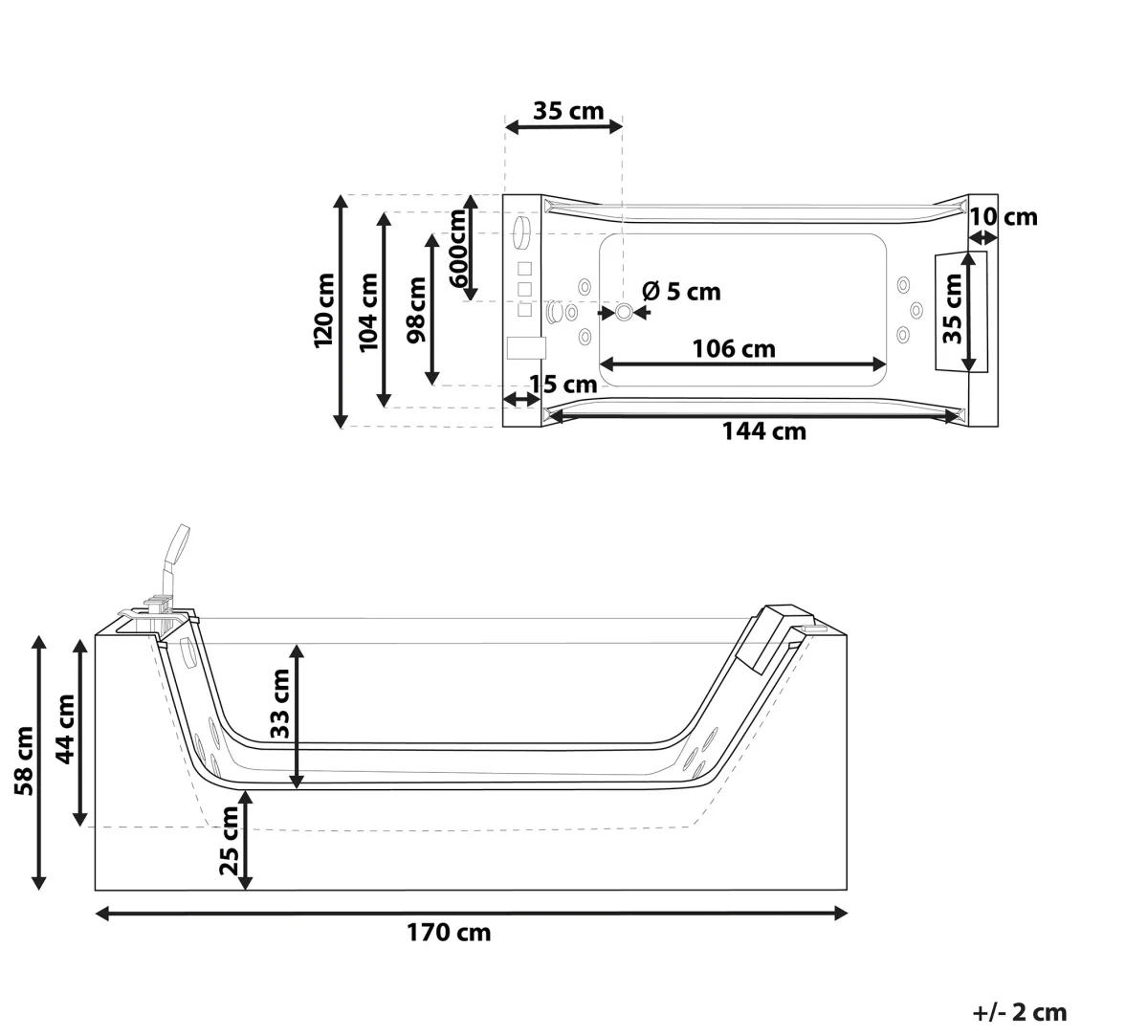 Гидромассажная ванна Ceruttispa C-454A двухместная 170х120 см, с  аэромассажем и цветной подсветкой