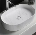 Раковина накладная Ceruttispa CR0055B MMW1 мрамор белый матовый, овальная, 50х35х12 см