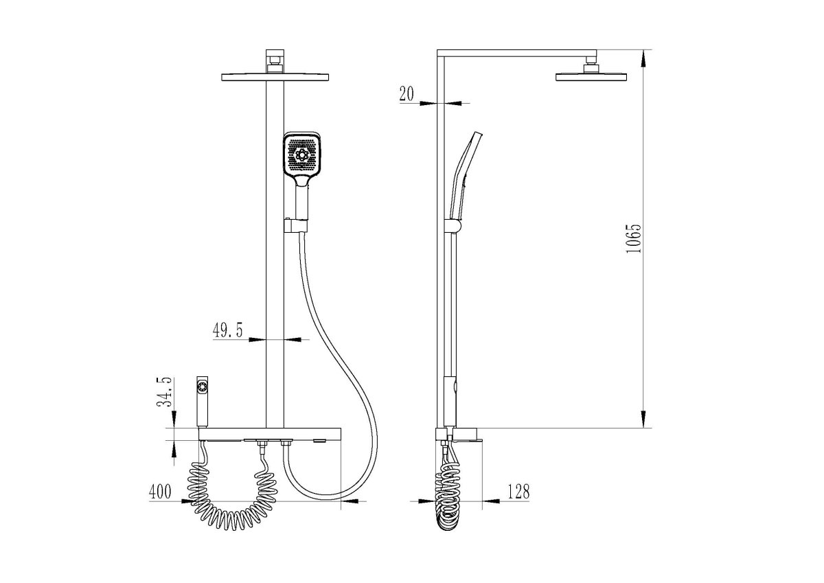 Душевая стойка Ceruttispa MAURO с кнопочным смесителем, верхний и ручной, гигиенический душ, цвет графит, 11362