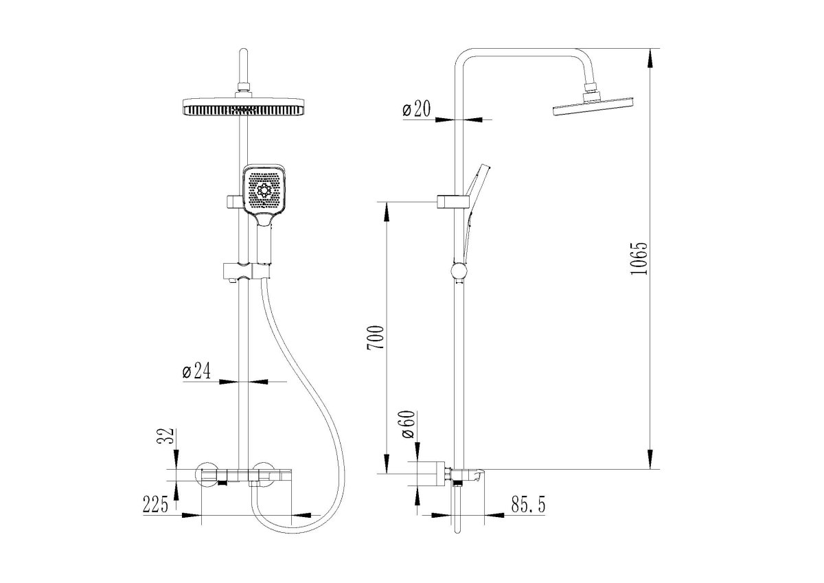 Душевая стойка Ceruttispa SALVI с кнопочным смесителем, верхний, ручной, гигиенический душ, цвет графит, 11360