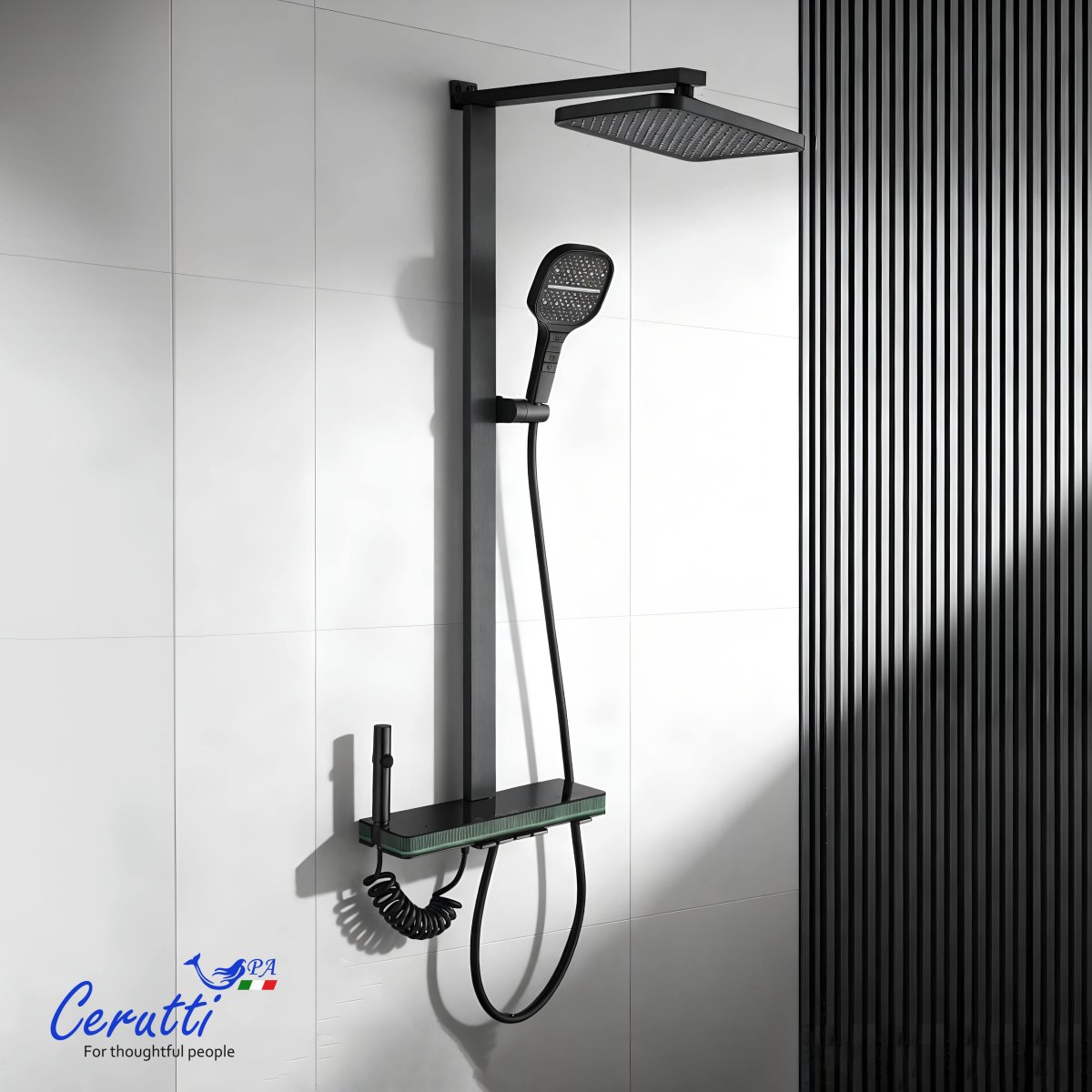 Душевая стойка Ceruttispa MAURO с кнопочным смесителем, верхний и ручной, гигиенический душ, цвет графит, 11362