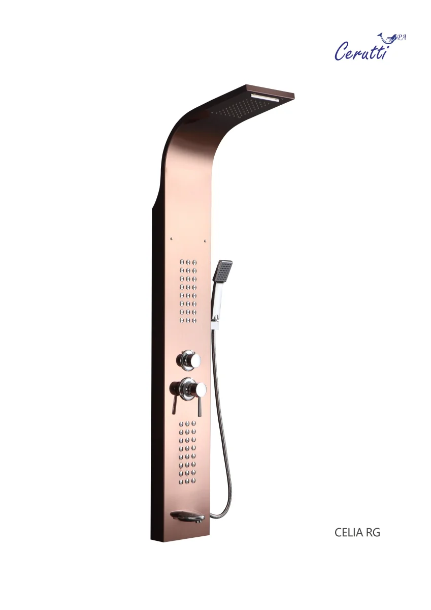 Душевая панель CeruttiSpa CELIA RG с гидромассажем, цвет розовое золото, 150х22 см