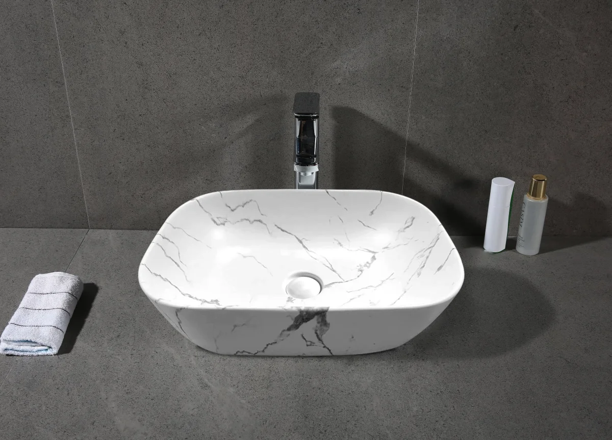 Раковина накладная Ceruttispa CR8215MMW матовый белый мрамор, 45,5х32х13,5 см