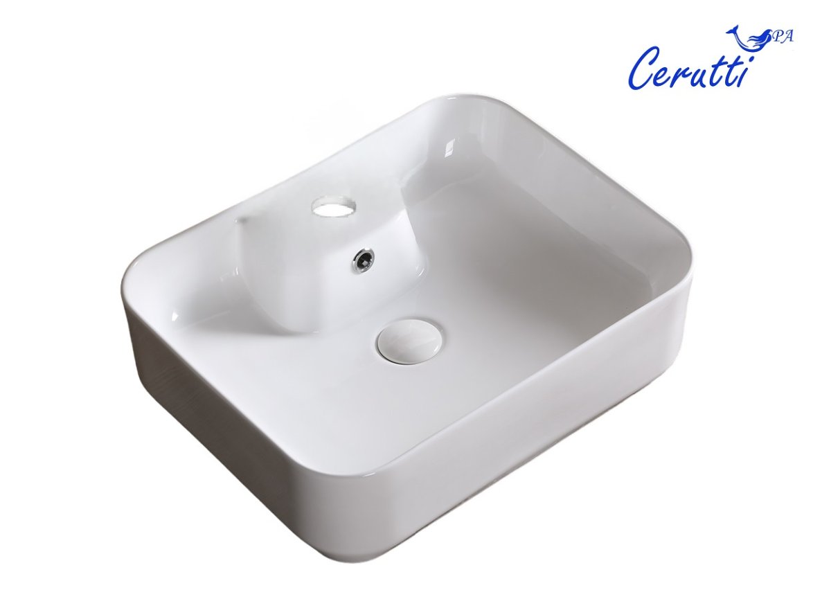 Раковина накладная Ceruttispa CR0097 прямоугольная, глубокая, белая, 51х41х15,5 см, с отверстием под смеситель