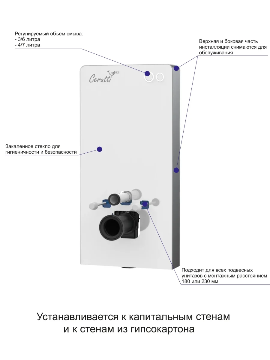 Модуль - инсталляция приставная Ceruttispa G111W белое стекло