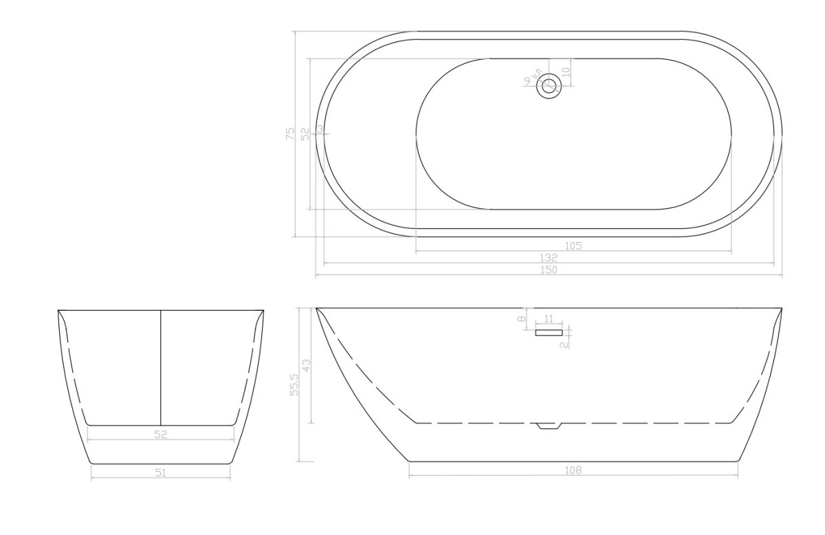 Отдельностоящая акриловая ванна Cerutti Spa COMO 150 без гидромассажа