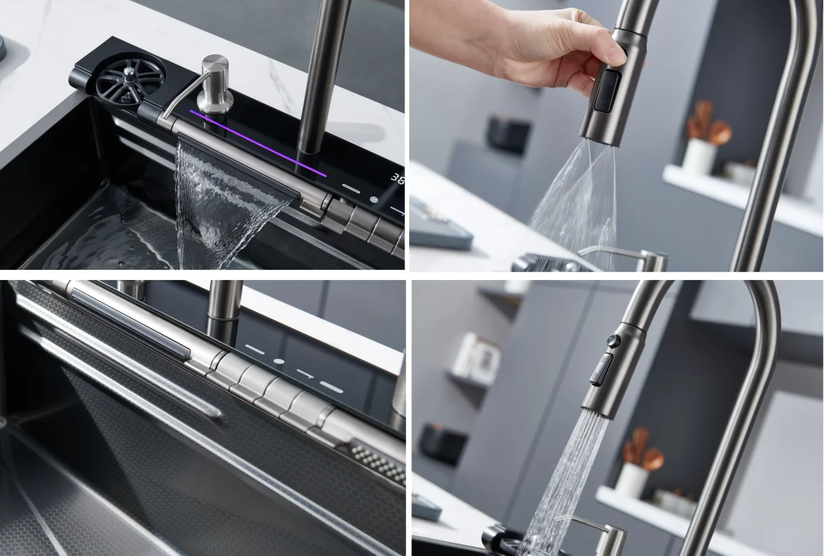 Многофункциональная кухонная мойка CeruttiSpa GLORIA Pro nano black (графит) (750х460х230)