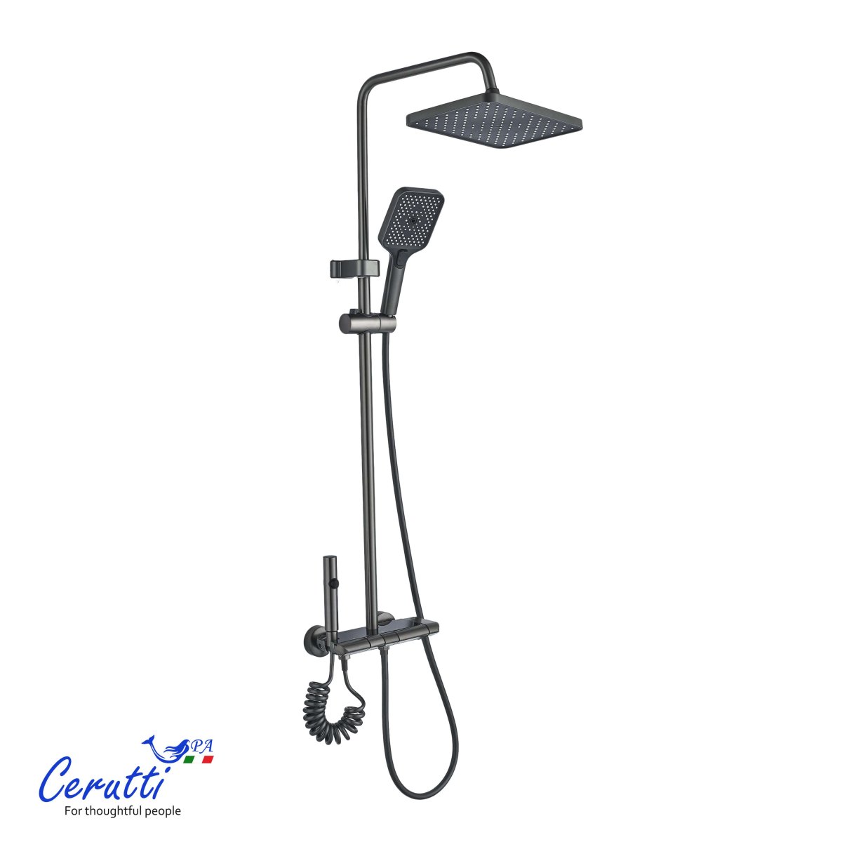 Душевая стойка Ceruttispa SALVI с кнопочным смесителем, верхний, ручной, гигиенический душ, цвет графит, 11360