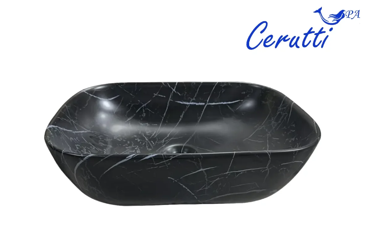 Раковина накладная Ceruttispa CR8215MMB мрамор матовый черный, 45,5х32х13,5 см
