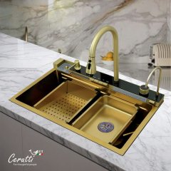 Многофункциональная кухонная мойка CeruttiSpa GLORIA Nano GOLD (золото) из нержавеющей стали, золотого цвета (750х460х230)
