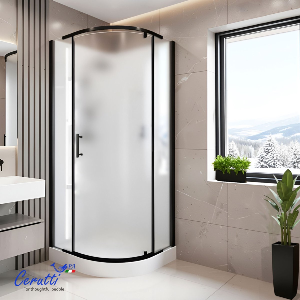 Душевая кабина Cerutti SPA  KORRA 90BF (90x90x205) угловая, без крыши, матовое стекло, черный профиль, 12018