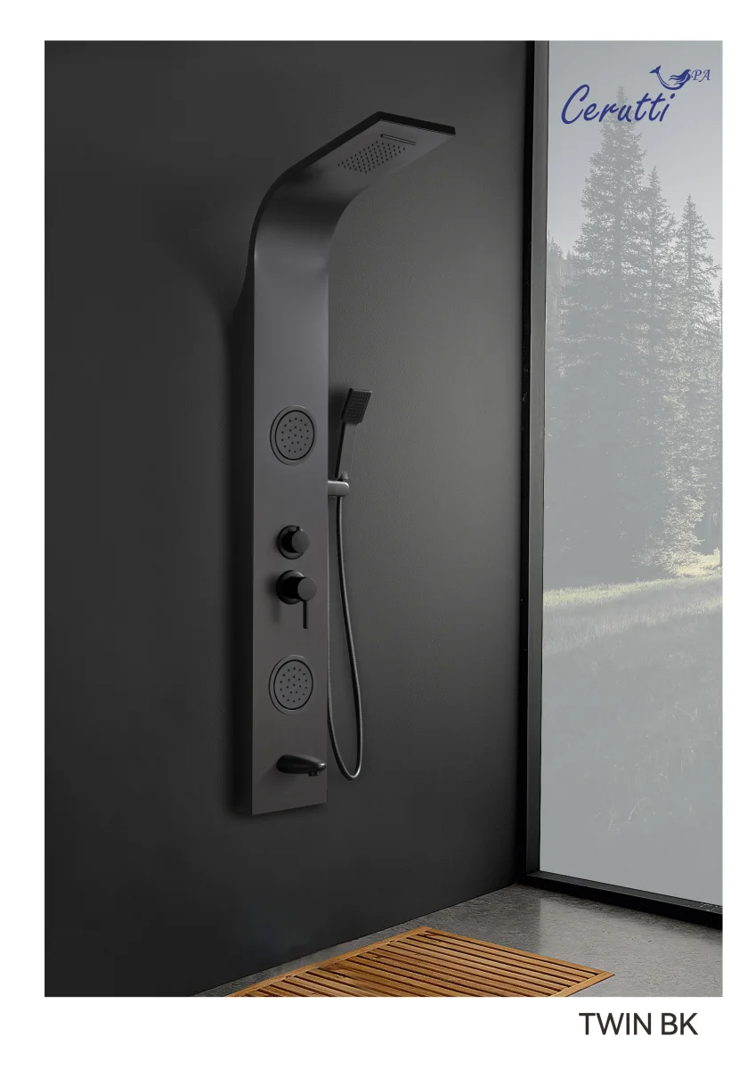 Душевая панель Ceruttispa TWIN BK CT9984 с гидромассажем, цвет черный, 150х22 см