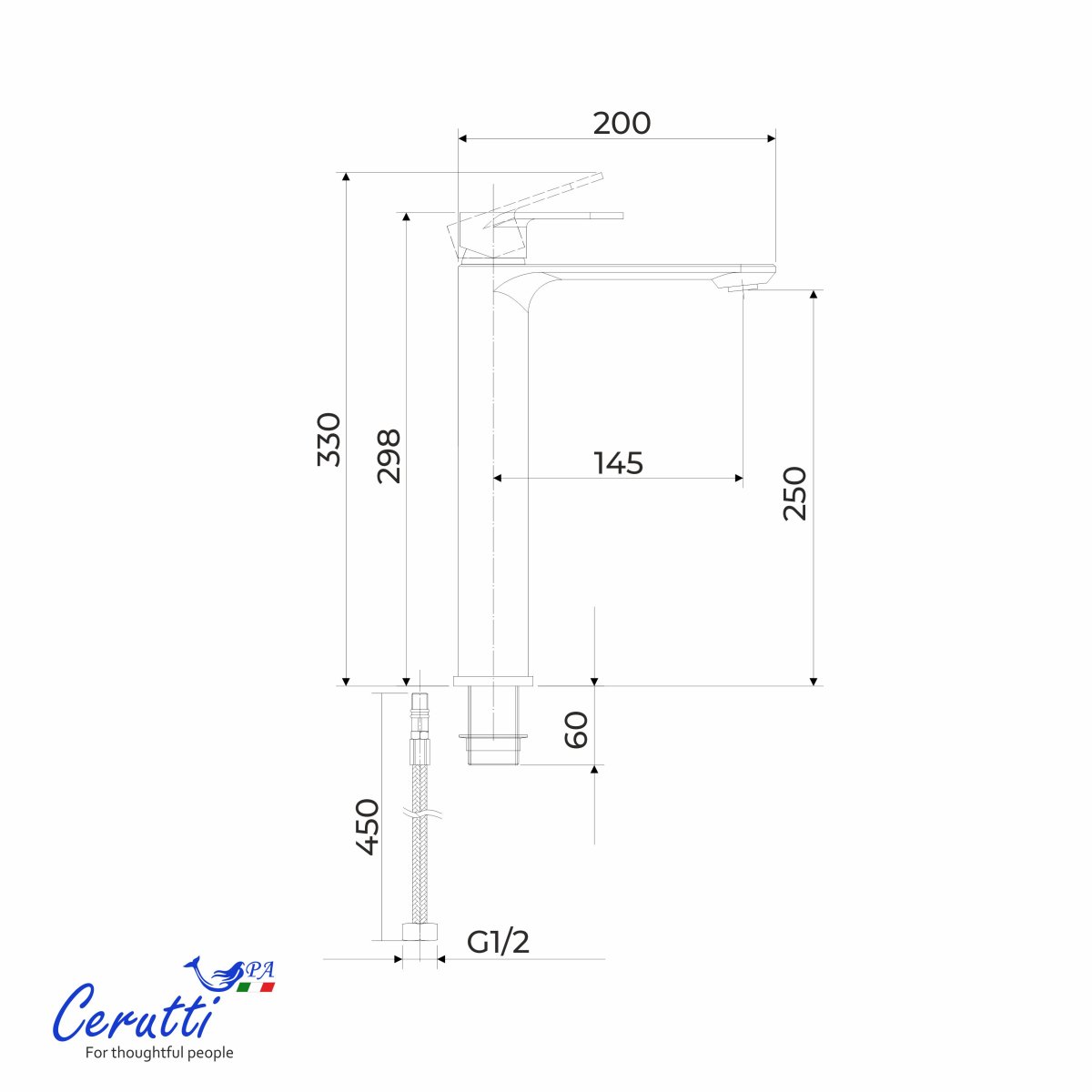 Смеситель для раковины Ceruttispa ОРАЦИО XL (ORAZIO XL) из латуни, цвет хром