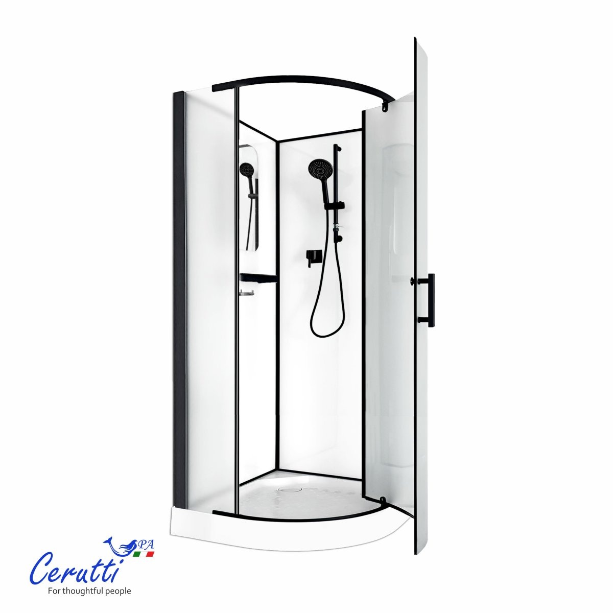 Душевая кабина Cerutti SPA  KORRA 90BF (90x90x205) угловая, без крыши, матовое стекло, черный профиль, 12018
