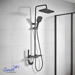 Душевая стойка Ceruttispa TORE с кнопочным смесителем, верхний, ручной, гигиенический душ, цвет графит, 11413