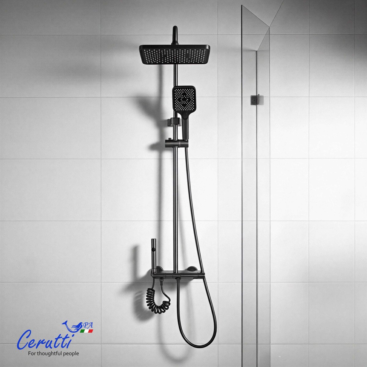 Душевая стойка Ceruttispa SALVI с кнопочным смесителем, верхний, ручной, гигиенический душ, цвет графит, 11360